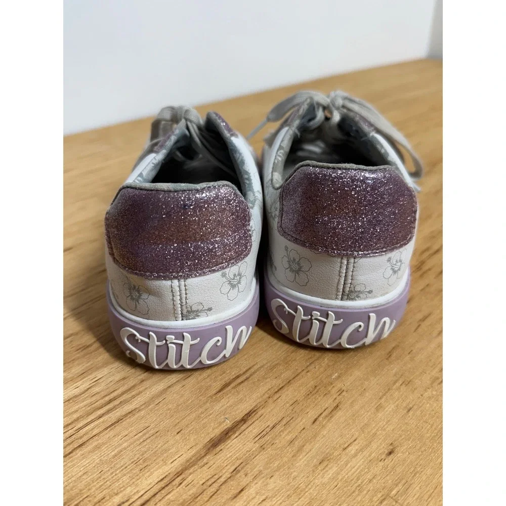 Disney Lilo & Stitch Ground Up Girls Sneakers White Purple‎ Glitter Ohana Size 6